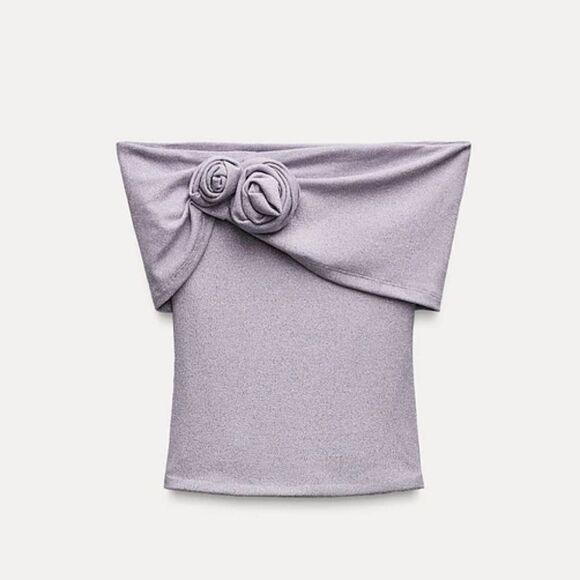 NWT ZARA METALLIC THREAD TOPโWITH RAISED FLOWERS - Picture 6 of 9